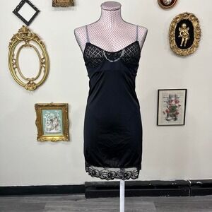 Vintage Intimately Free People Black Lace Trim Slip Dress
